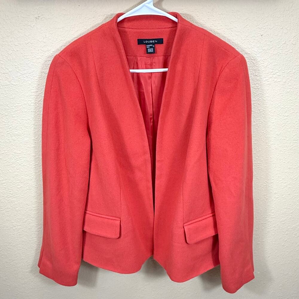 Louben Womens Coral Wool Cashmere Blazer Size 12 Business Career Jacket